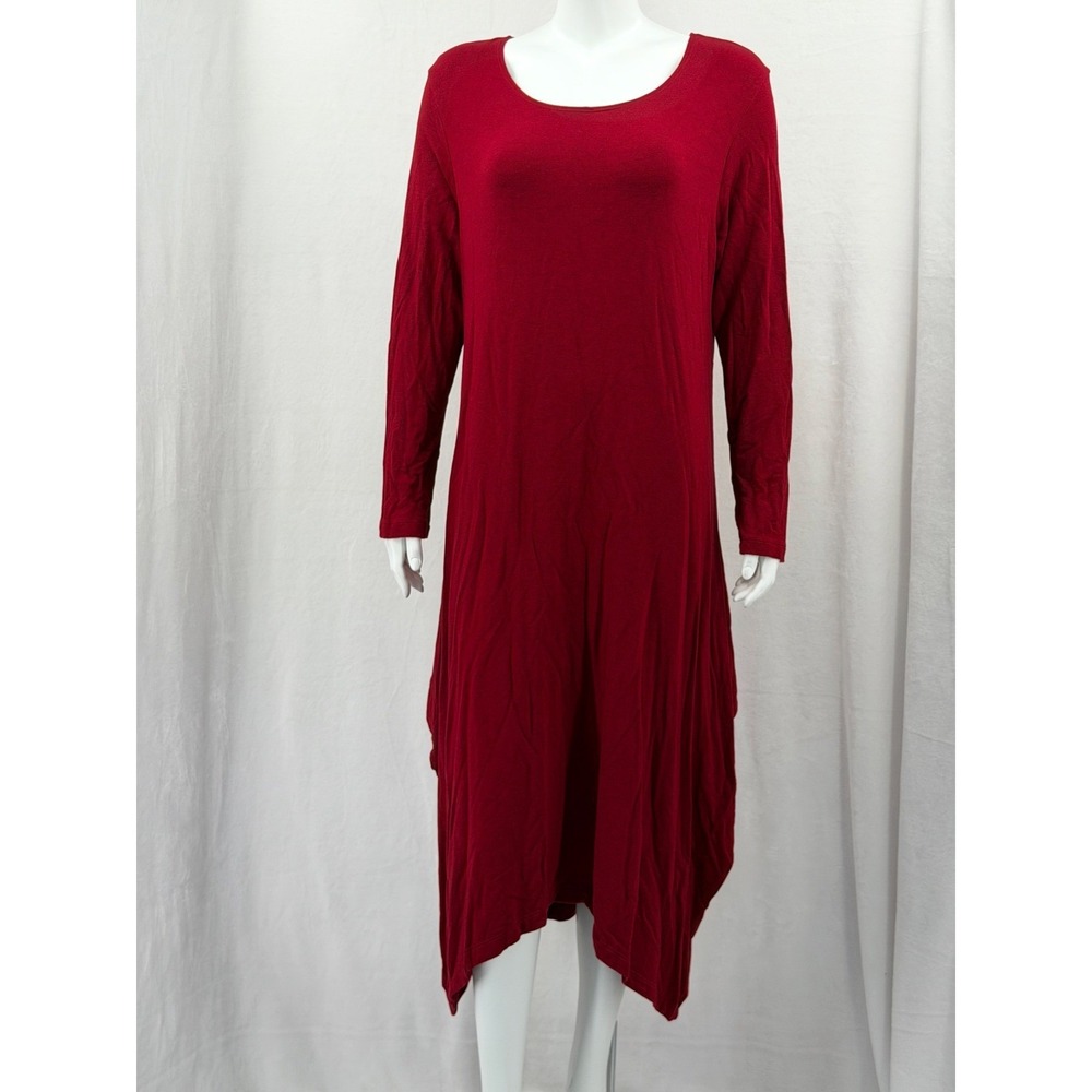 Bryn Walker Dress Womens XL Red Siro‎ Rayon Midi Asymmetrical Lagenlook Relaxed